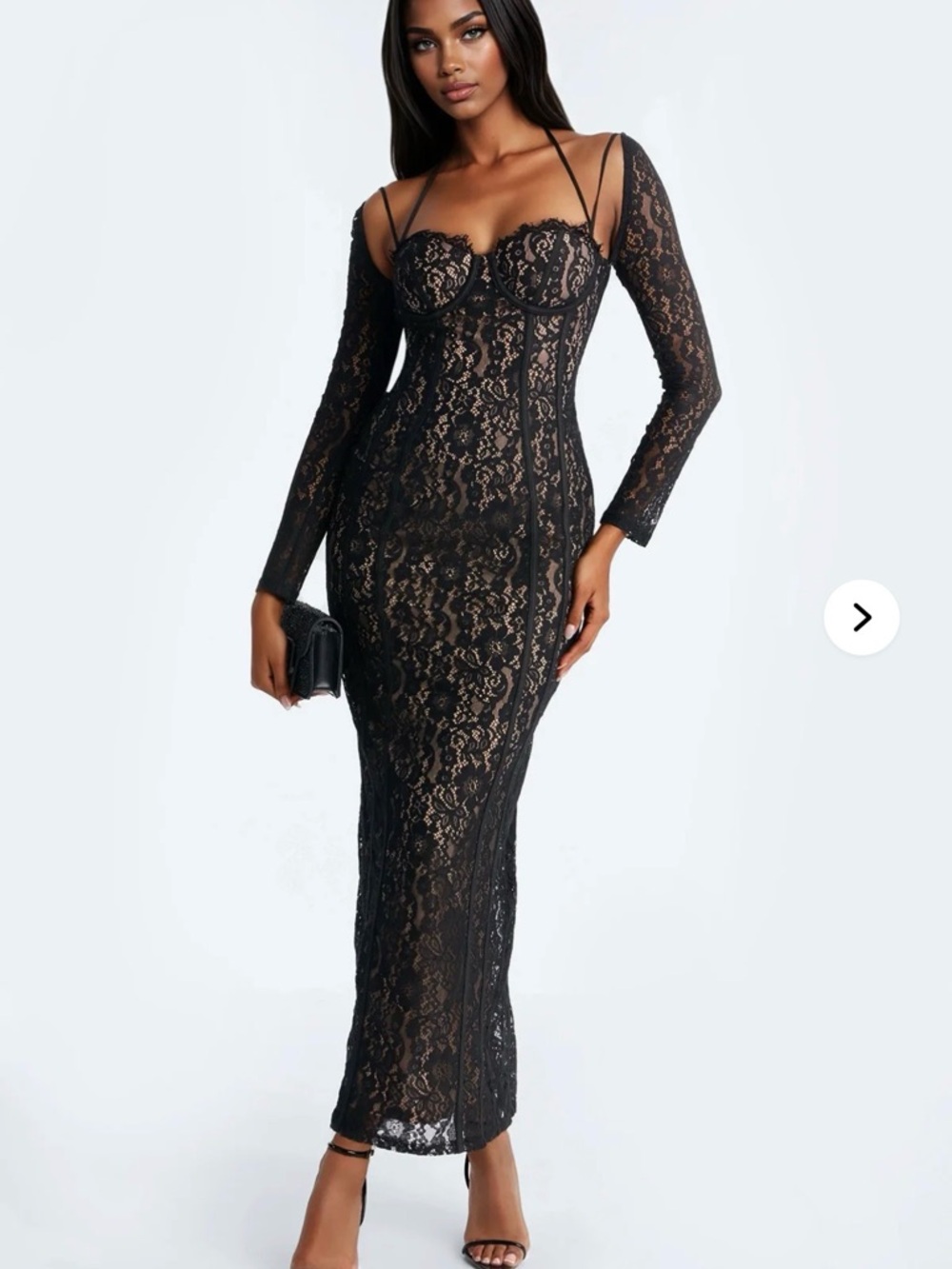 Cleo Long Sleeve Lace Maxi Dress - Black